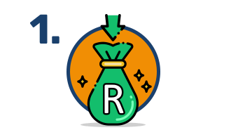 Step 1 Icon: Hand holding money, symbolising the income assessment stage in budgeting process