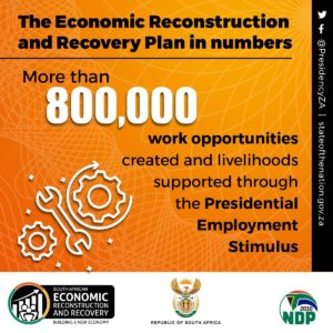 Infographic for 800,000 jobs created through the Presidential Employment Stimulus in South Africa