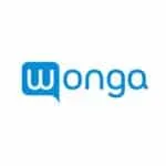 Wonga logo with lowercase blue text and speech bubble containing 'W'